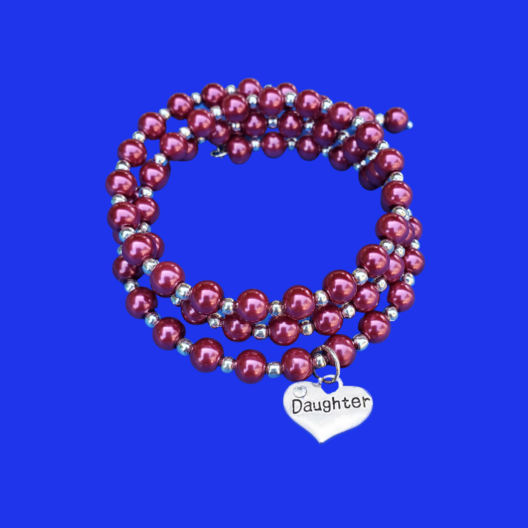 Daughter Gift - Best Gift For Daughter - daughter expandable multi layer wrap charm bracelet, bordeaux red or custom color