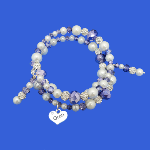 Gift ideas For Gran - Gran Birthday Gifts - Gran Present - gran pearl crystal expandable multi layer wrap charm bracelet, white and blue or custom color