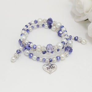 Handmade bride pearl and crystal expandable multi layer wrap charm bracelet, white and blue or custom color - Bride Gift - Bride Jewelry - Groom To Bride Gift