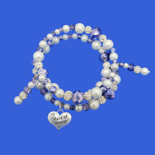 handmade maid of honor pearl and crystal expandable, multi-layer, wrap charm bracelet 