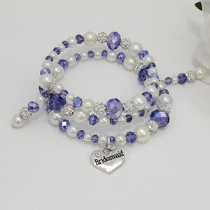 Handmade pearl and crystal bridesmaid expandable multi layer wrap charm bracelet, white and blue or custom color - Bridesmaid Gift Ideas - Bridesmaid Gift