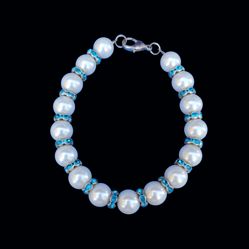 Pearl Bracelet - Bracelets - Handmade Bracelet, pearl crystal bracelet, white and blue or custom color