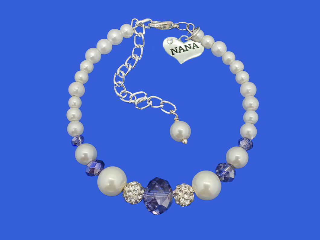 nana pearl crystal charm bracelet, white and blue or custom color
