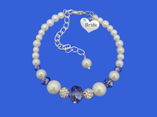 Load image into Gallery viewer, Bride Gift - Bride Jewelry - Bride Present, handmade bride pearl crystal charm bracelet, white and blue or custom color