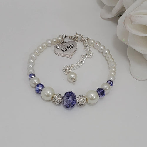 Handmade pearl and crystal bride charm bracelet, white and blue or custom color - Bride Gift - Bride Jewelry - Bride Present