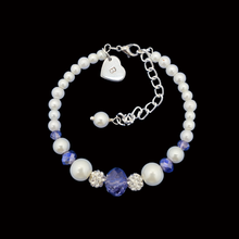 Load image into Gallery viewer, Bracelets - Personalized Bracelet - Charm Bracelets , monogram pearl crystal charm bracelet, white and blue or custom color
