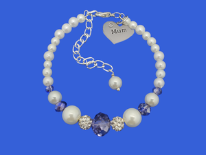 mum pearl crystal charm, white and blue or custom color