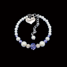 Load image into Gallery viewer, Daughter Gift - Daughter In Law Gifts - daughter pearl crystal charm bracelet, white and blue or custom color