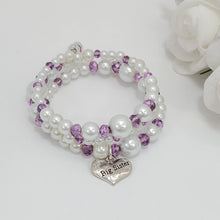 Load image into Gallery viewer, Handmade big sister expandable multi layer wrap pearl and crystal charm bracelet, white and purple or custom color - Big Sister Jewelry - Big Sister Gift - Sister Gift
