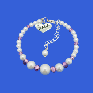 nana pearl crystal charm bracelet, white and purple or custom color