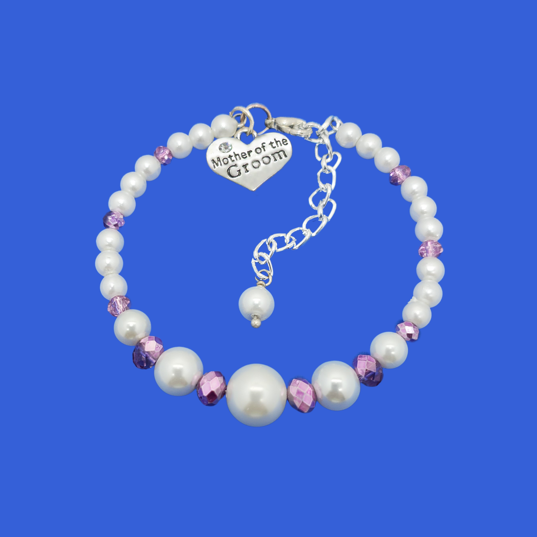 handmade mother of the groom pearl and crystal expandable charm bracelet