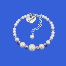Load image into Gallery viewer, Granny Jewelry - Granny Gift - Granny Present - granny pearl crystal expandable charm bracelet, white purple