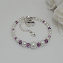 Load image into Gallery viewer, Handmade flower girl pearl and crystal charm bracelet, custom color - Flower Girl Gift - Gifts For Flowergirls