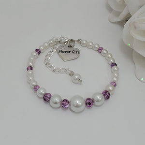 Handmade flower girl pearl and crystal charm bracelet, custom color - Flower Girl Gift - Gifts For Flowergirls