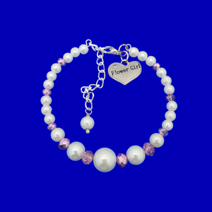 Flower Girl Gift - Gifts For Flowergirls - flower girl pearl crystal charm bracelet, custom color