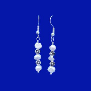 Pearl Drop Earrings - Flower Earrings - Earrings, handmade fresh water pearl floral drop earrings