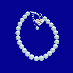 Handmade maid of honor pearl charm bracelet, white or custom color - Maid of Honor Pearl Bracelet - Bridal Bracelets