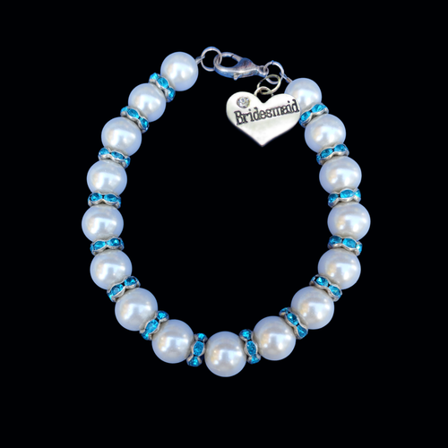 Bridesmaid Gift - Bridesmaid Present, bridesmaid pearl crystal charm bracelet, white and custom color
