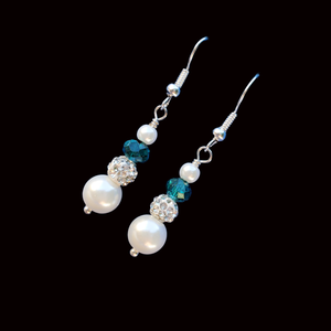Drop Earrings - Earrings - Pearl Earrings - Handmade pearl and crystal drop earrings - green and white or custom color