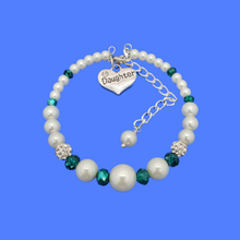 Load image into Gallery viewer, Daughter Gift - Daughter Present - daughter expandable pearl crystal charm bracelet, white and green or custom color