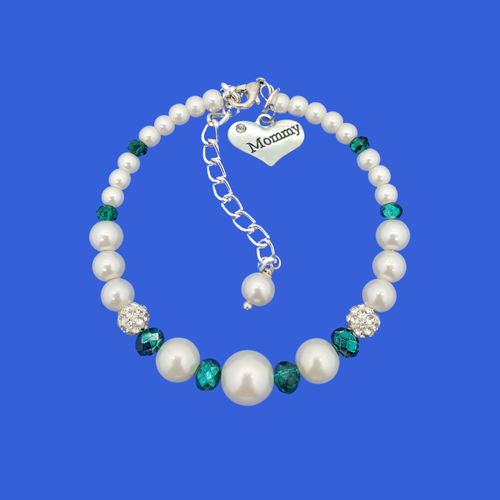 mommy pearl crystal charm bracelet, white and green or custom color