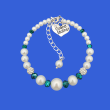 Load image into Gallery viewer, Grand Mother Gift - Ideal Gift For Grandmother - Grand mother pearl crystal expandable charm bracelet, white and green or custom color