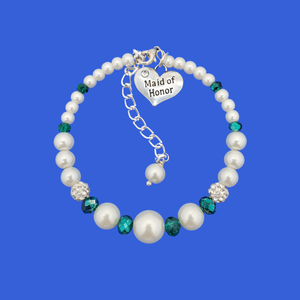 Maid of honor pearl crystal expandable charm bracelet