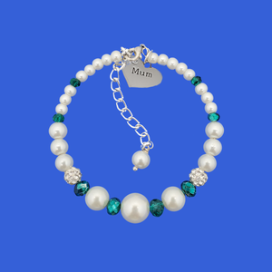 mum pearl crystal charm bracelet, white green