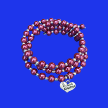 Load image into Gallery viewer, Grand Mother Gift - Grandmother Gifts From Grandkids - Grand Mother Multi Layer Expandable Wrap Silver Accented Pearl Charm Bracelet, bordeaux red or custom color