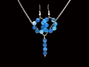 Necklace And Earring Set - Necklace Set - Bridal Sets, handmade natural gemstone drop necklace accompanied by a pair of hoop earrings, blue lines agate or custom color