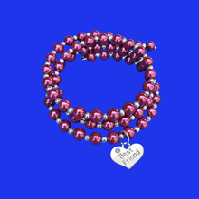 Load image into Gallery viewer, Handmade best friend silver accented pearl expandable, multi-layer, wrap charm bracelet, bordeaux red or custom color - Best Friend Gift Ideas - Friend Gift - Best Friend Gift