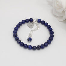 Load image into Gallery viewer, Handmade personalized initial natural gemstone charm bracelet, lapis lazuli (blue) or custom color - Custom Jewelry - Initial Bracelet - Personalized Bracelet