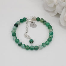 Load image into Gallery viewer, Handmade personalized initial natural gemstone charm bracelet, green fantasy agate (shades of green) or custom color - Custom Jewelry - Initial Bracelet - Personalized Bracelet