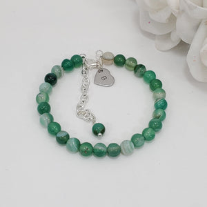 Handmade personalized initial natural gemstone charm bracelet, green fantasy agate (shades of green) or custom color - Custom Jewelry - Initial Bracelet - Personalized Bracelet