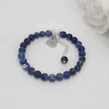 Load image into Gallery viewer, Handmade personalized initial natural gemstone charm bracelet, blue vein (shades of blue) or custom color - Custom Jewelry - Initial Bracelet - Personalized Bracelet
