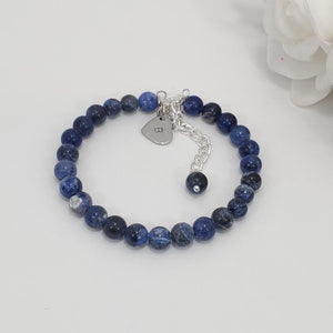 Handmade personalized initial natural gemstone charm bracelet, blue vein (shades of blue) or custom color - Custom Jewelry - Initial Bracelet - Personalized Bracelet