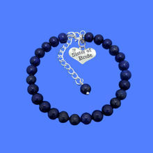 Load image into Gallery viewer, Sister of the Bride Bracelet - Sister of the Bride Gift, handmade sister of the bride natural gemstone charm bracelet, dark blue (lapis lazuli) or custom color