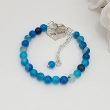 Load image into Gallery viewer, Handmade big sister natural gemstone charm bracelet, blue lines agate (shades of blue) or custom color - Big Sister Jewelry - Sister Gift - Sister Gift Ideas