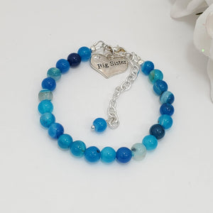 Handmade big sister natural gemstone charm bracelet, blue lines agate (shades of blue) or custom color - Big Sister Jewelry - Sister Gift - Sister Gift Ideas