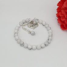 Load image into Gallery viewer, Handmade big sister natural gemstone charm bracelet, white howlite (shades of white and grey) or custom color - Big Sister Jewelry - Sister Gift - Sister Gift Ideas