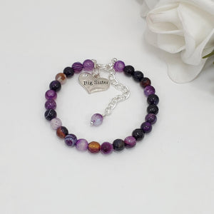 Handmade big sister natural gemstone charm bracelet, purple agate (shades of purple) or custom color - Big Sister Jewelry - Sister Gift - Sister Gift Ideas