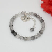 Load image into Gallery viewer, Handmade big sister natural gemstone charm bracelet - ghost crystals (shades of grey) or custom color - Big Sister Gift - Sister Gift - Big Sister Present