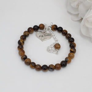 Handmade big sister natural gemstone charm bracelet, tiger's eye (shades of brown) or custom color - Big Sister Jewelry - Sister Gift - Sister Gift Ideas