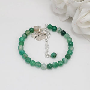 Handmade big sister natural gemstone charm bracelet, green fantasy agate (shades of green) or custom color - Big Sister Jewelry - Sister Gift - Sister Gift Ideas