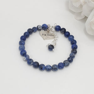 Handmade big sister natural gemstone charm bracelet, blue vein (shades of blue) or custom color - Big Sister Jewelry - Sister Gift - Sister Gift Ideas