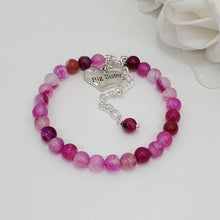 Load image into Gallery viewer, Handmade big sister natural gemstone charm bracelet, rose line agate (shades of pink) or custom color - Big Sister Jewelry - Sister Gift - Sister Gift Ideas
