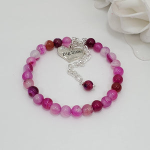 Handmade big sister natural gemstone charm bracelet, rose line agate (shades of pink) or custom color - Big Sister Jewelry - Sister Gift - Sister Gift Ideas