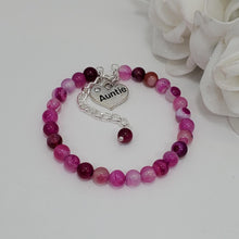 Load image into Gallery viewer, Handmade auntie natural gemstone charm bracelet, rose line agate (shades of pink) or custom color - Auntie Gift Ideas - Auntie Gift - Auntie Present