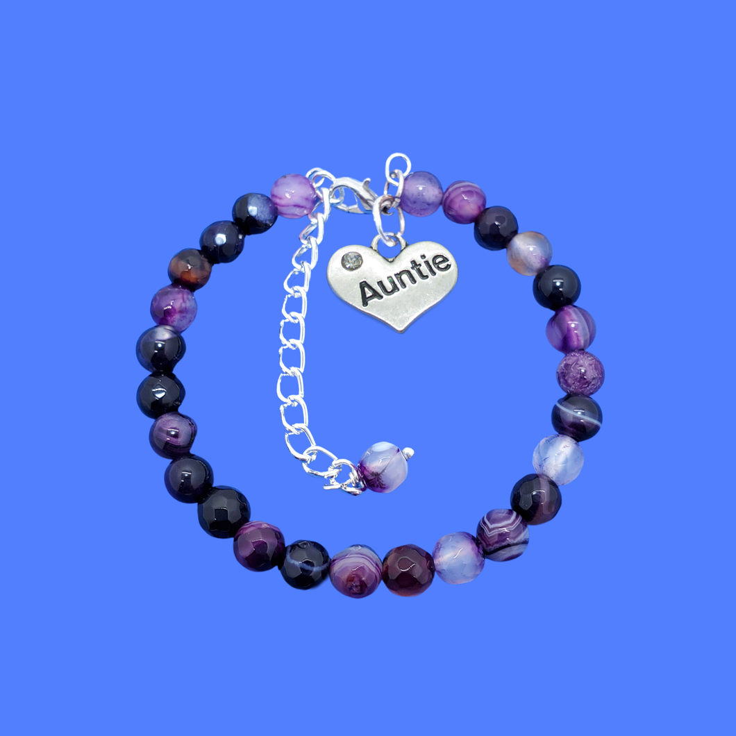 auntie purple agate natural gemstone charm bracelet, shades of purple or custom color