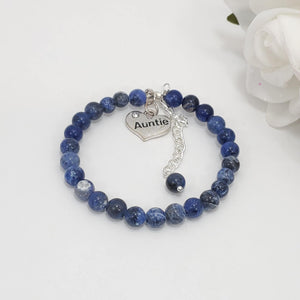 Handmade auntie natural gemstone charm bracelet, blue vein (shades of blue) or custom color - Auntie Gift Ideas - Auntie Gift - Auntie Present